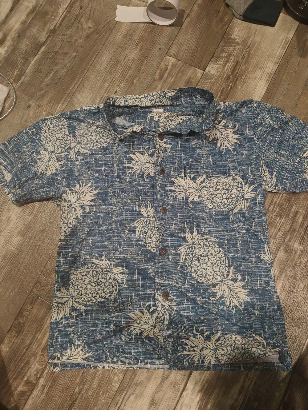 Palmwave Hawaii Men's Vintage Blue Pineapple Print 100% Cotton Aloha Shirt
